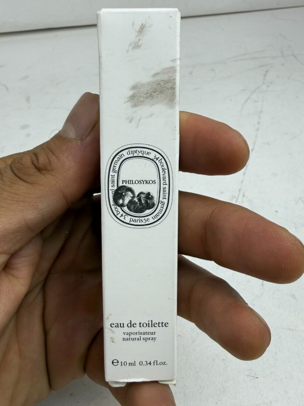 diptyque paris philosykos edt 10ml 0.34oz spray qatar airways stained box used